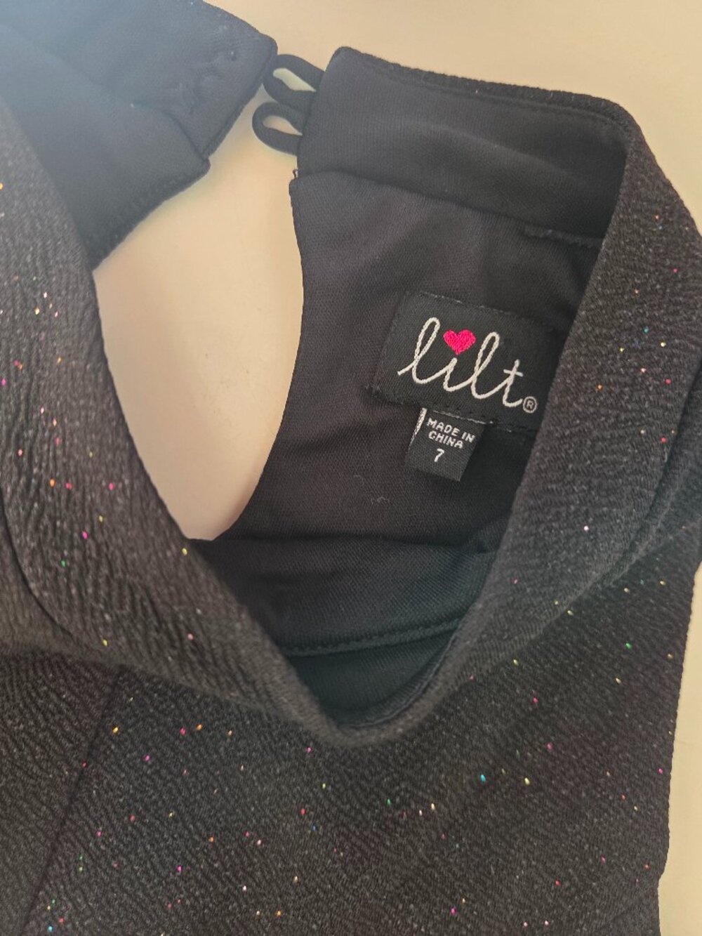 LILT Girls Black Sleeveless Glitter Black Swing Dress Size 7